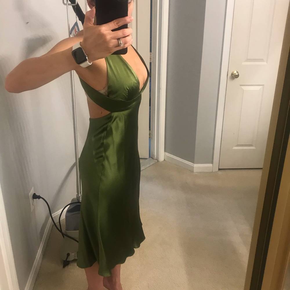 Silk / satin green Chloe Dao cocktail dress.